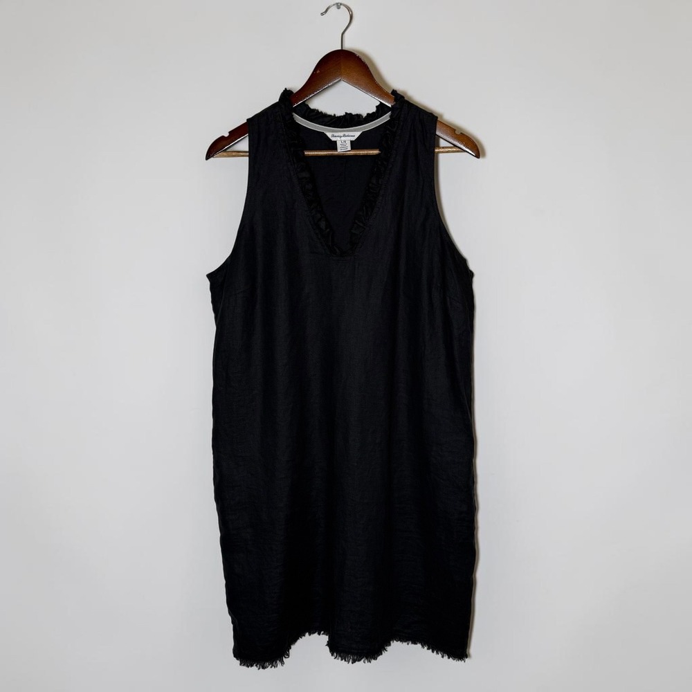 Tommy Bahama Two Palms Double Ruffled Shift Dress Resort Wear Preppy Black Large